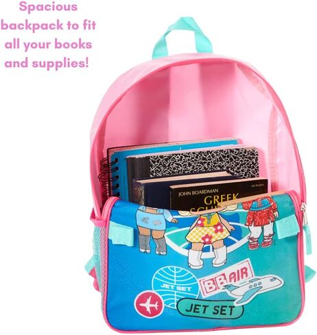 شنطة ظهر ال او ال سربرايز 16 انش مع صندوق غداء للبنات، حزمة قيمة، بينك وازرق in Kuwait