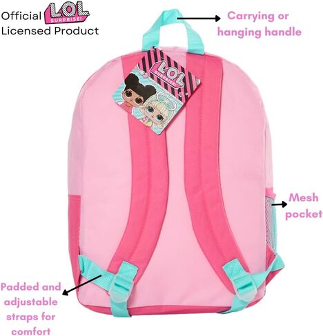 شنطة ظهر ال او ال سربرايز 16 انش مع صندوق غداء للبنات، حزمة قيمة، بينك وازرق in Kuwait