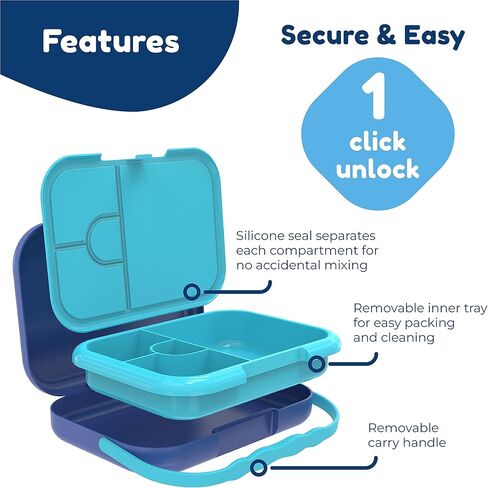 BOZ Bento Box for Kids - Kids Bento Lunch Box for Ages 3 to 7 – Toddler Lunch Box for Daycare – Leak Proof 4 Compartments Kids Lunch Container – Dishwasher Safe Kids Bento Box – Dinosaur Lunch Box in Kuwait