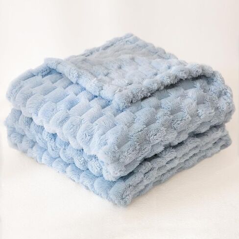 HOMRITAR Baby Blanket for Boys or Girls 3D Jacquard Fluffy Fuzzy Soft Warm Cozy Flannel Fleece Warm Blanket for Nursery, Stroller Toddler Bedding (30 x 40 Inch, Blue) in Saudi Arabia