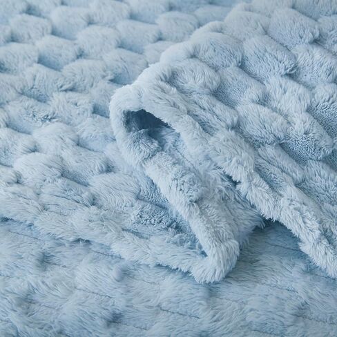 HOMRITAR Baby Blanket for Boys or Girls 3D Jacquard Fluffy Fuzzy Soft Warm Cozy Flannel Fleece Warm Blanket for Nursery, Stroller Toddler Bedding (30 x 40 Inch, Blue) in Saudi Arabia