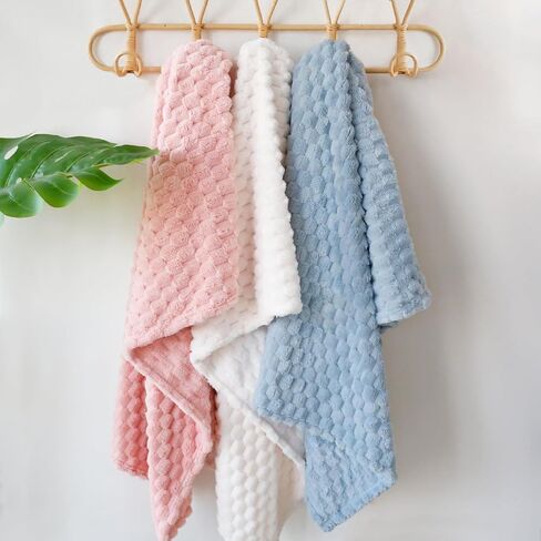 HOMRITAR Baby Blanket for Boys or Girls 3D Jacquard Fluffy Fuzzy Soft Warm Cozy Flannel Fleece Warm Blanket for Nursery, Stroller Toddler Bedding (30 x 40 Inch, Blue) in Saudi Arabia