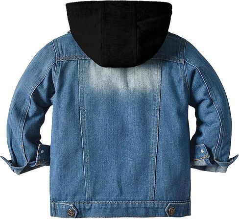 سترة Admireme للأطفال من الأولاد والبنات من قماش الدنيم للأطفال الصغار بأزرار سفلية من الجينز، معطف علوي، ملابس خارجية، ملابس كاجوال، قلنسوة سوداء in Kuwait