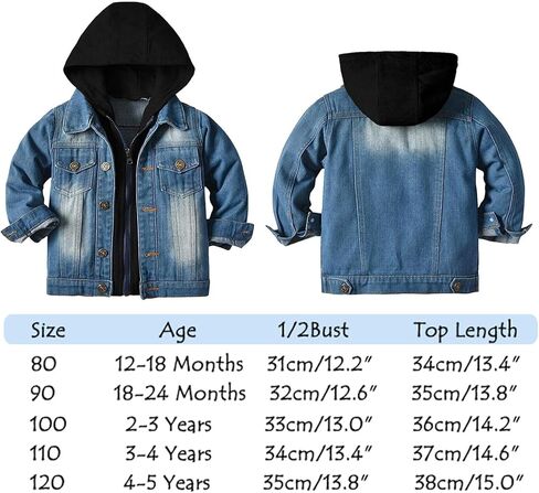 سترة Admireme للأطفال من الأولاد والبنات من قماش الدنيم للأطفال الصغار بأزرار سفلية من الجينز، معطف علوي، ملابس خارجية، ملابس كاجوال، قلنسوة سوداء in Kuwait