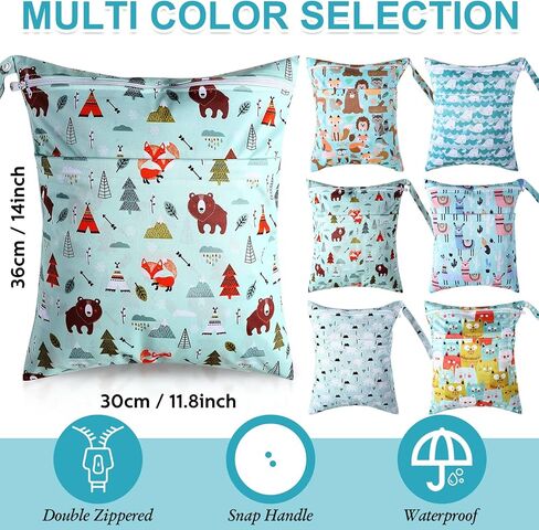 Woanger 6 Pack Wet Dry Bags for Baby Cloth Diapers Waterproof Reusable Wet Bags with Two Zippered Pockets Beach Pool Gym Travel Bags for Swimsuit Beach Pool Daycare Yoga Gym Dirty Wet Clothes in Saudi Arabia