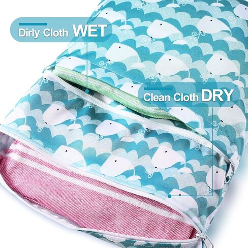 Woanger 6 Pack Wet Dry Bags for Baby Cloth Diapers Waterproof Reusable Wet Bags with Two Zippered Pockets Beach Pool Gym Travel Bags for Swimsuit Beach Pool Daycare Yoga Gym Dirty Wet Clothes in Saudi Arabia