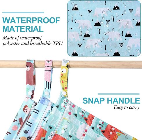 Woanger 6 Pack Wet Dry Bags for Baby Cloth Diapers Waterproof Reusable Wet Bags with Two Zippered Pockets Beach Pool Gym Travel Bags for Swimsuit Beach Pool Daycare Yoga Gym Dirty Wet Clothes in Saudi Arabia