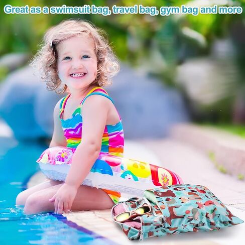 Woanger 6 Pack Wet Dry Bags for Baby Cloth Diapers Waterproof Reusable Wet Bags with Two Zippered Pockets Beach Pool Gym Travel Bags for Swimsuit Beach Pool Daycare Yoga Gym Dirty Wet Clothes in Saudi Arabia