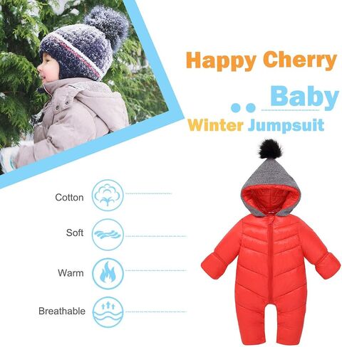 Happy Cherry Baby Snowsuit رومبير زيبر الحشو نيسيي كم طويل الشتاء سترة منتفخة مقنعين بذلة أسفل معطف in Saudi Arabia