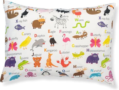 Addison Belle 100% Cotton Toddler Pillowcase 2 Pack - Alphabet+Mermaid - Fits Both 13"x18" and 14"x19" Pillows - Soft, Durable & Breathable in Kuwait