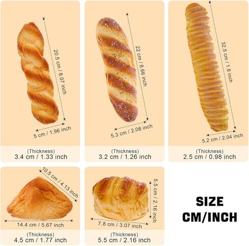 Woration 5pcs Artificial Bread Set Realistic Fake PU Food for Shop Display Kitchen Home DIY Decoration Simulation Baguette Model Photography Prop in Kuwait
