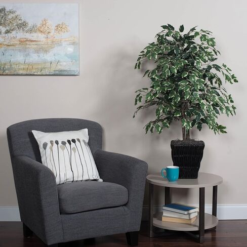 Vickerman Everyday 4' Artificial Variegated Ficus Bush in a Black Plastic Pot - Lifelike Home Office Decor - Faux Indoor Potted Bush in Saudi Arabia