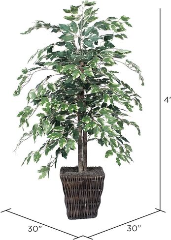 Vickerman Everyday 4' Artificial Variegated Ficus Bush in a Black Plastic Pot - Lifelike Home Office Decor - Faux Indoor Potted Bush in Saudi Arabia