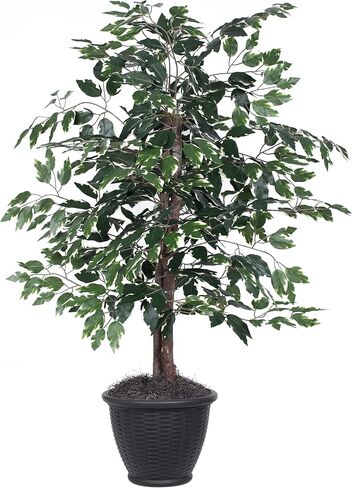 Vickerman Everyday 4' Artificial Variegated Ficus Bush in a Black Plastic Pot - Lifelike Home Office Decor - Faux Indoor Potted Bush in Saudi Arabia