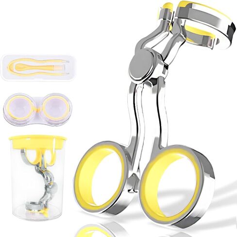iGeyzoe Contact Lens Wearing Aids, Portable Contact Lens Eyelid Stretcher, Color Contact Lens Wearing Tool with Insert or Remove Tool/Tweeers/Contact Lens Case (Yellow) in Kuwait