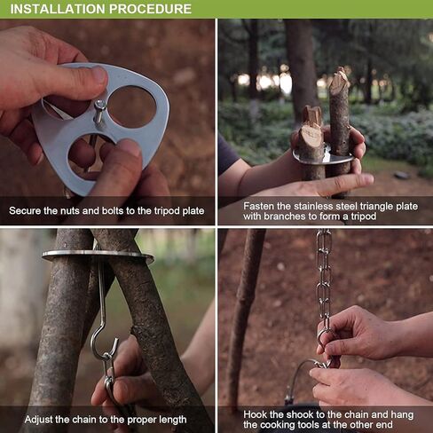 Camping Tripod Board, Stainless Steel Tripod Can be Adjusted to Turn the Branches Into a Picnic Tripod Grill, Outdoor Campfire Cooking Accessories in Kuwait