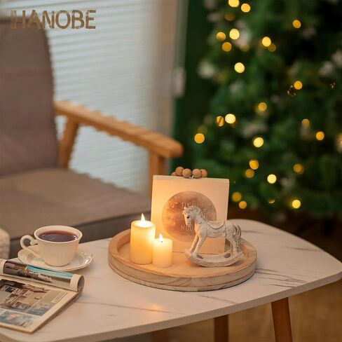 صينية شموع خشبية مستديرة من Hanobe: حامل شموع خشبي ريفي، حامل عمود متعثر، قاعدة لوحة ضوء الشاي في غرفة المعيشة، قطعة مركزية لطاولة القهوة في المطبخ، ديكور المنزل، 11.8 بوصة in Kuwait