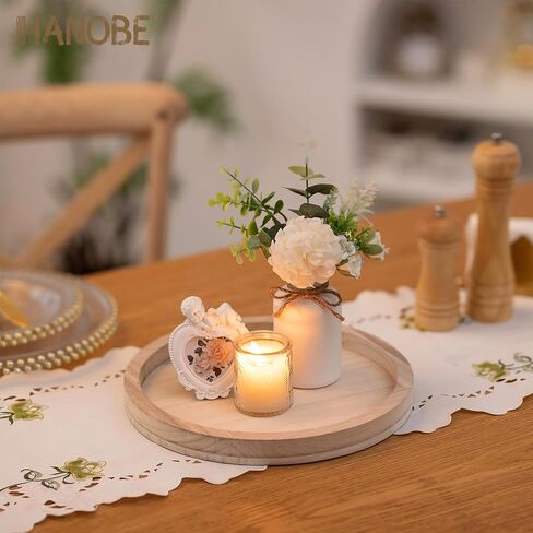 صينية شموع خشبية مستديرة من Hanobe: حامل شموع خشبي ريفي، حامل عمود متعثر، قاعدة لوحة ضوء الشاي في غرفة المعيشة، قطعة مركزية لطاولة القهوة في المطبخ، ديكور المنزل، 11.8 بوصة in Kuwait