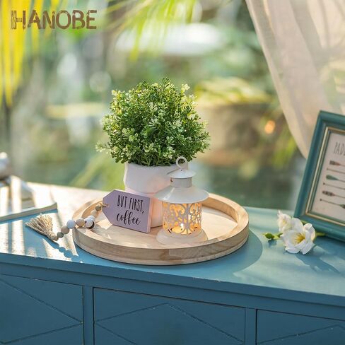 صينية شموع خشبية مستديرة من Hanobe: حامل شموع خشبي ريفي، حامل عمود متعثر، قاعدة لوحة ضوء الشاي في غرفة المعيشة، قطعة مركزية لطاولة القهوة في المطبخ، ديكور المنزل، 11.8 بوصة in Kuwait