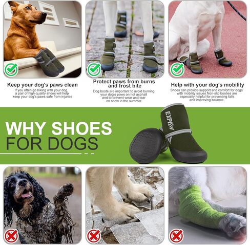 EXPAWLORER Waterproof Dog Shoes for Small Medium Large Dogs, Dog Shoes for Hot Pavement, Hiking Walking, Reflective Dog Booties for Outdoor Snow Rain Days, Anti-Slip Dog Boots & Paw Protectors in Kuwait