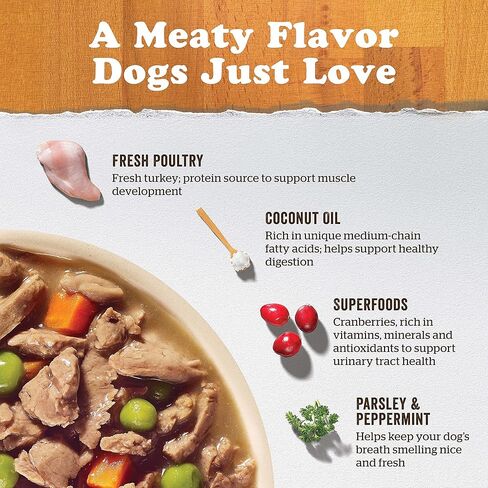 طعام الكلاب الرطب الطازج الخالي من الحبوب من السلالات الصغيرة، 6.4 أونصة (24 قيراط) - وصفة الديك الرومي المبشور مع مرق مرق العظام - اللحوم الحقيقية والأسماك للبروتين in Kuwait