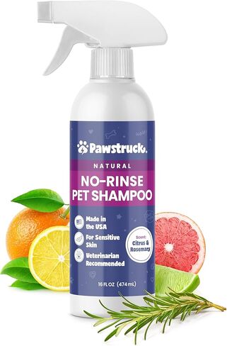 Pawstruck Natural No-Rinse Dry Shampoo for Dogs, Puppies, & Other Pets, Citrus & Rosemary - Waterless Deodorizing Spray Made in USA to Freshen & Remove Odors - 16 fl oz - Packaging May Vary in Kuwait