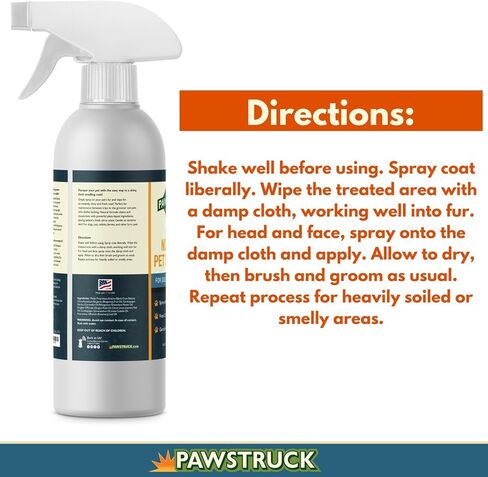 Pawstruck Natural No-Rinse Dry Shampoo for Dogs, Puppies, & Other Pets, Citrus & Rosemary - Waterless Deodorizing Spray Made in USA to Freshen & Remove Odors - 16 fl oz - Packaging May Vary in Kuwait