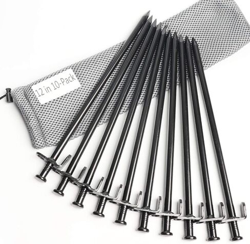 12-Inch Tent Stakes, Heavy Duty Camping Stakes, Forged Steel Tent Pegs Unbreakable and Inflexible, Available in Rocky Place Dessert Snowfield and Grassland (Black) (12in-4parks) in Saudi Arabia