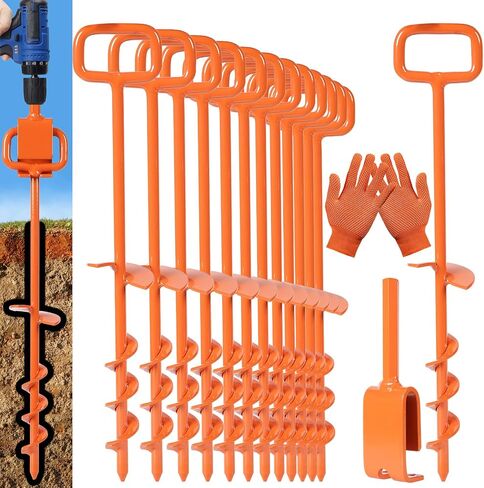 16In Tent Stakes, Ground Anchors Screw in, with Heavy Duty Adapter | for Screw Ground Anchors, Tree Straightening Kit, Anchors Tent, Mobile Home Anchors, camping and outdoor securing in Kuwait
