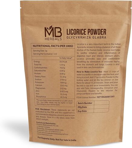 مسحوق جذور عرق السوس من إم بي هيربالز 227 جم | نصف كجم | 100% جليسيسيرهيزا غلابرا | موليثي | ياشتيمادو | صحة الجهاز التنفسي | التهاب الحلق | مبيض طبيعي للبشرة (عند استخدامه في عبوة الوجه) in Kuwait