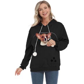 ZIIFULLHOU Women Pet Carrier Sweatshirt Puppy Kitten Holding Hoodies Long Sleeve Pouch Tops