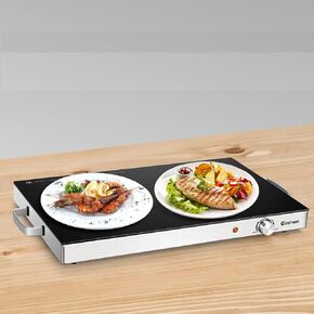 صينية تسخين كهربائية من هيساتشي، سخان طعام مقاس 22 × 15 بوصة مع مقابض تعمل باللمس البارد، إطار من الفولاذ المقاوم للصدأ، مقبض للتحكم في درجة الحرارة ومؤشر الطاقة، طبق ساخن للاستخدام العائلي، فضي + أسود in Kuwait