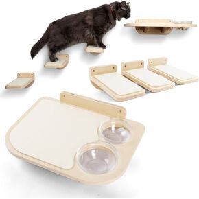 INICIO Cat Shelves - Feeding Shelf with 3 Cat Wall Steps - Natural Wood in Saudi Arabia