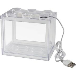 OMEM USB Mini Fish Tank,Desktop Micro-landscape LED Fish Tank,Aquarium Kit, Building Blocks Superimposed Fish Tank (Black)