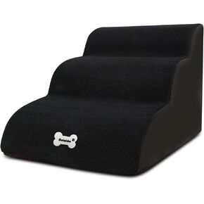 Pet Stairs, Washable & Zippered Cover Removable Pet Ramp, High Density Foam Dog Stairs, Dog Steps, 3 Floors of Pet Stairs, Dog Sofa Bed(Black)