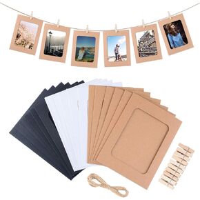 Paper Picture Frames for 4x6in Photo, 30pcs Photo Frames for Back to School Decoration, Multi Color 30 Clothespins Hanging Photo Display Frames with 3 Ropes for Home, School and Office Decor