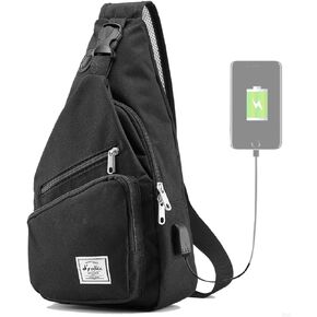 d'yallee 15.4" Sling Bag for Men Crossbody Shoulder Chest Bags Nylon for Travel Gym Sport Hiking with USB Charger Port …