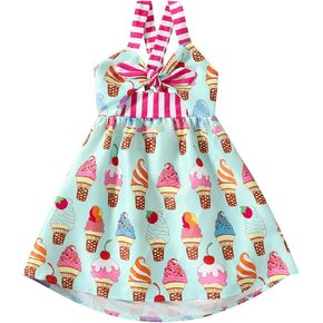 LYQTloml Toddler Baby Girls Summer Skirt Dinosaur Print Sleeveless Strap Backless Dress 1-6Years