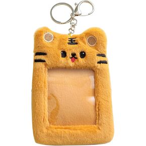 Photocard Holder Keychain Plush Cute Plush Kpop Photocard Holder with Keychain, Cartoon Tiger Photo Sleeve ID Bank Credit Card Holder Protector Stationery