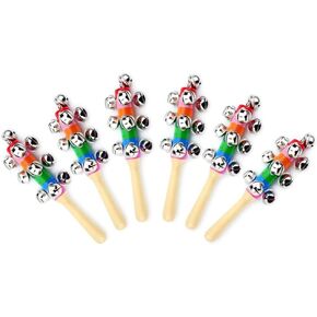 ZEAVOLA 6Pcs Wooden Jingle Hand Bells,Rainbow Handle Wooden Bells Jingle Stick Shaker Rattle Baby Kids Children Musical Toys in Saudi Arabia