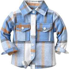 Nokpsedcb Neutral Kids Autumn Winter Coat Toddler Girls Boys Cute Button Down Plaid Flannel Jacket Shacket Outerwear