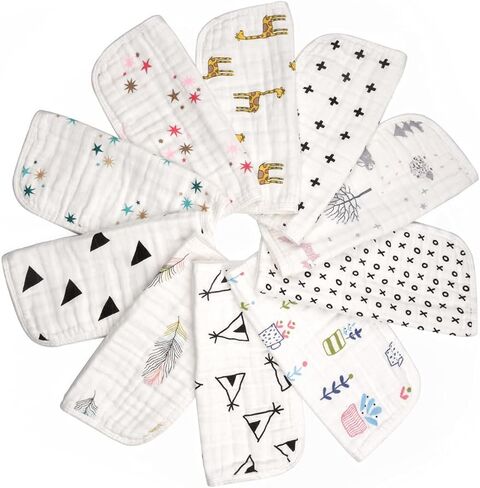 مناديل أطفال من قماش الموسلين الطبيعي من بيبي بلس (10 عبوات) | فائقة النعومة وذات قدرة فائقة على الامتصاص | مناديل قطنية لا تسبب الحساسية وقابلة للغسل وقابلة لإعادة الاستخدام مع الأورجانزا وحقائب الغسيل | مقاس كبير | أفضل هدية استحمام للطفل in Kuwait