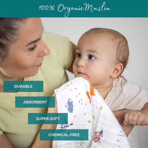 مناديل أطفال من قماش الموسلين الطبيعي من بيبي بلس (10 عبوات) | فائقة النعومة وذات قدرة فائقة على الامتصاص | مناديل قطنية لا تسبب الحساسية وقابلة للغسل وقابلة لإعادة الاستخدام مع الأورجانزا وحقائب الغسيل | مقاس كبير | أفضل هدية استحمام للطفل in Kuwait