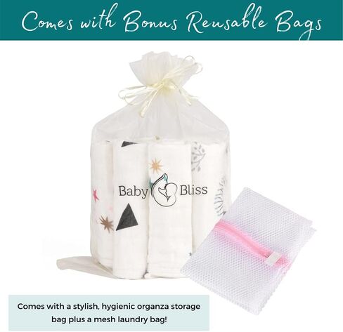 مناديل أطفال من قماش الموسلين الطبيعي من بيبي بلس (10 عبوات) | فائقة النعومة وذات قدرة فائقة على الامتصاص | مناديل قطنية لا تسبب الحساسية وقابلة للغسل وقابلة لإعادة الاستخدام مع الأورجانزا وحقائب الغسيل | مقاس كبير | أفضل هدية استحمام للطفل in Kuwait