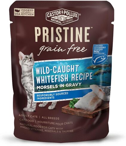 Castor & Pollux Pristine Grain Free Wild-Caught Whitefish Recipe Morsels in Gravy Cat Food Pouches, (24 Pouches) 3 Oz in Kuwait