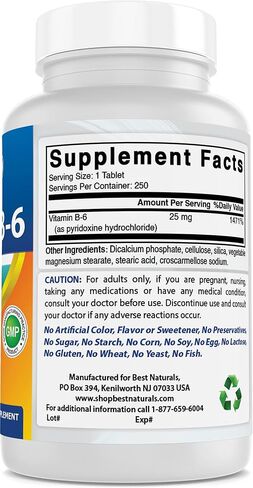 Best Naturals Vitamin B6 25mg 250 Tablets (250 Count (Pack of 3)) in Saudi Arabia