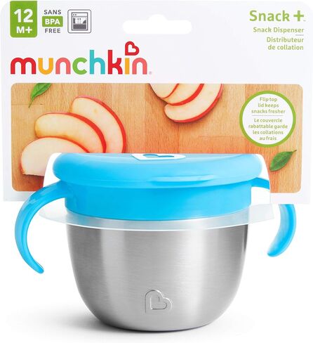 كوب Munchkin® Snack+™ من الفولاذ المقاوم للصدأ مع غطاء للوجبات الخفيفة، 9 أونصة، أزرق، عبوة واحدة in Saudi Arabia
