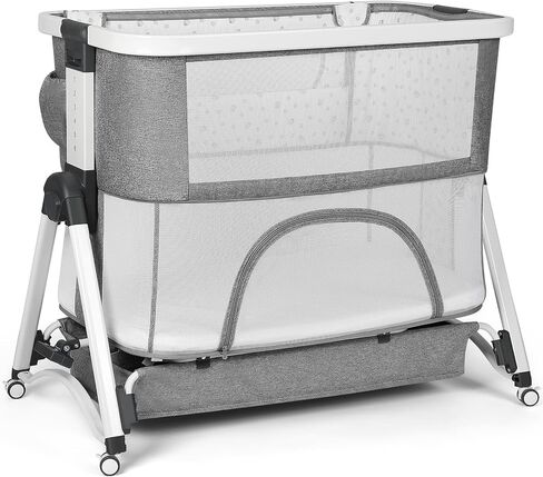 سرير أطفال Cowiie قابل للتأرجح للرضع/حديثي الولادة إلى الأطفال الصغار مع 4 مراحل، سرير بجانب السرير + سرير سفر + سرير + روضة أطفال مع مرتبة، شبكة مسامية، 6 ارتفاعات قابلة للتعديل (رمادي) in Kuwait