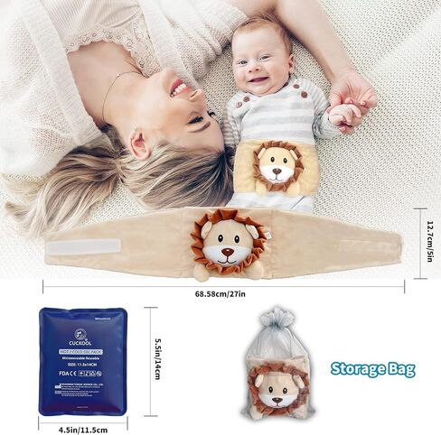 Baby Colic and Gas Relief, Heated Tummy Wrap for Newborns Belly Relief by Soothing Warmth, Baby Heating Pad Swaddling Belt Relief & Soothe Gas, Colic and Upset Stomach in Babies and Toddlers (Lion) in Kuwait