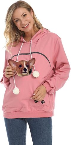 ZIIFULLHOU Women Pet Carrier Sweatshirt Puppy Kitten Holding Hoodies Long Sleeve Pouch Tops in Kuwait
